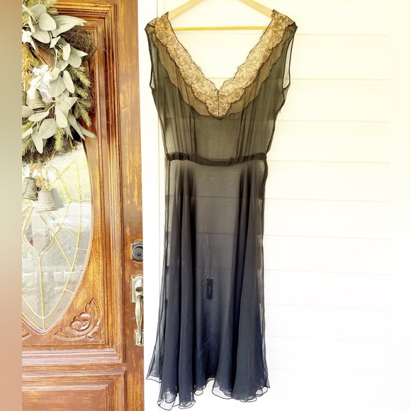 Vintage Other - 1950s Silk Sheer Negligée or Gown Fit Flare Circle Skirt Overlay Original Crepe